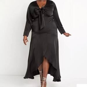 Plus Size Black Tie Gown Size 18 ELOQUII Black Satin Dress Formal Bow Tie Front